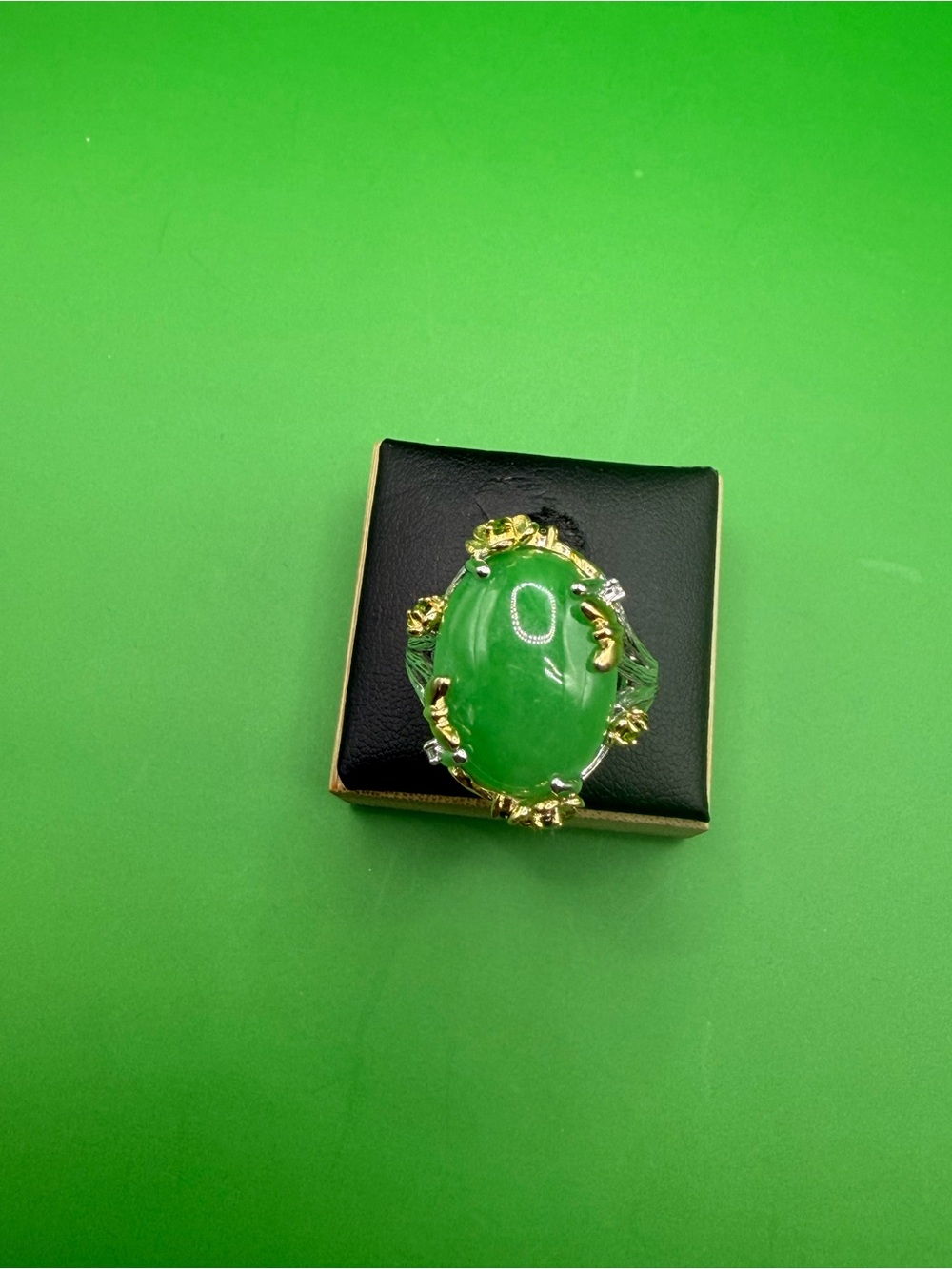 925 Sterling Silver Green Jade Chrome Diopside & Topaz Ring Size 10.